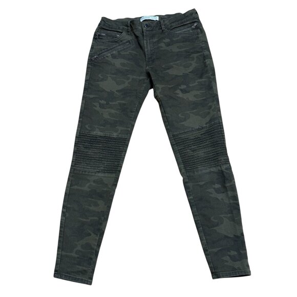 ZARA BASIC Z1975 CAMO JEANS SKINNY MID RISE ARMY GREEN ZIP ACCENT SIZE 6 GRUNGE - Picture 1 of 9